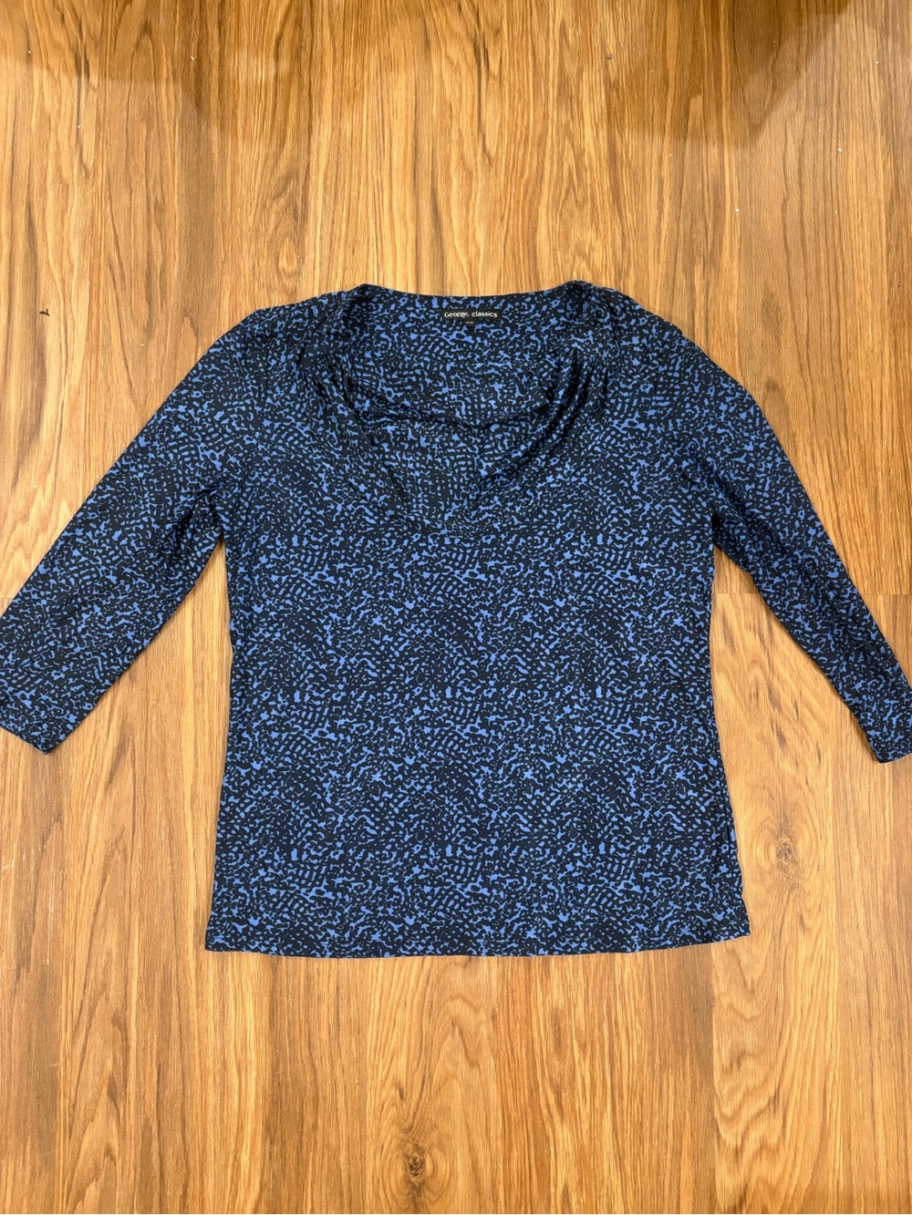 George Blue and Black Pattern 3/4 Sleeve Blouse